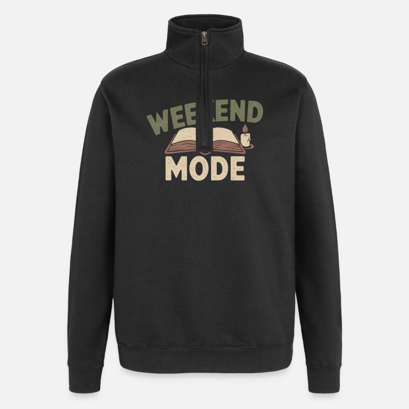 Weekend Mode – Cozy Buch & Kerze - Quarter-Zip-Sweatshirt - Schwarz