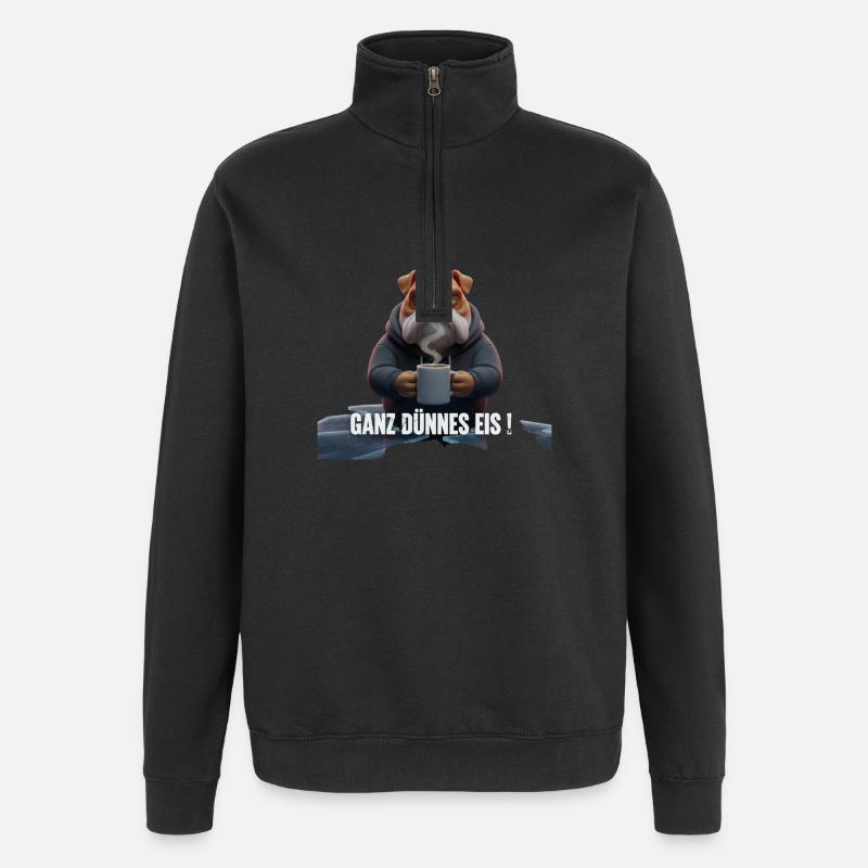 Bulldogge mit Kaffee – Witziges Eis-Motiv - Quarter-Zip-Sweatshirt - Schwarz
