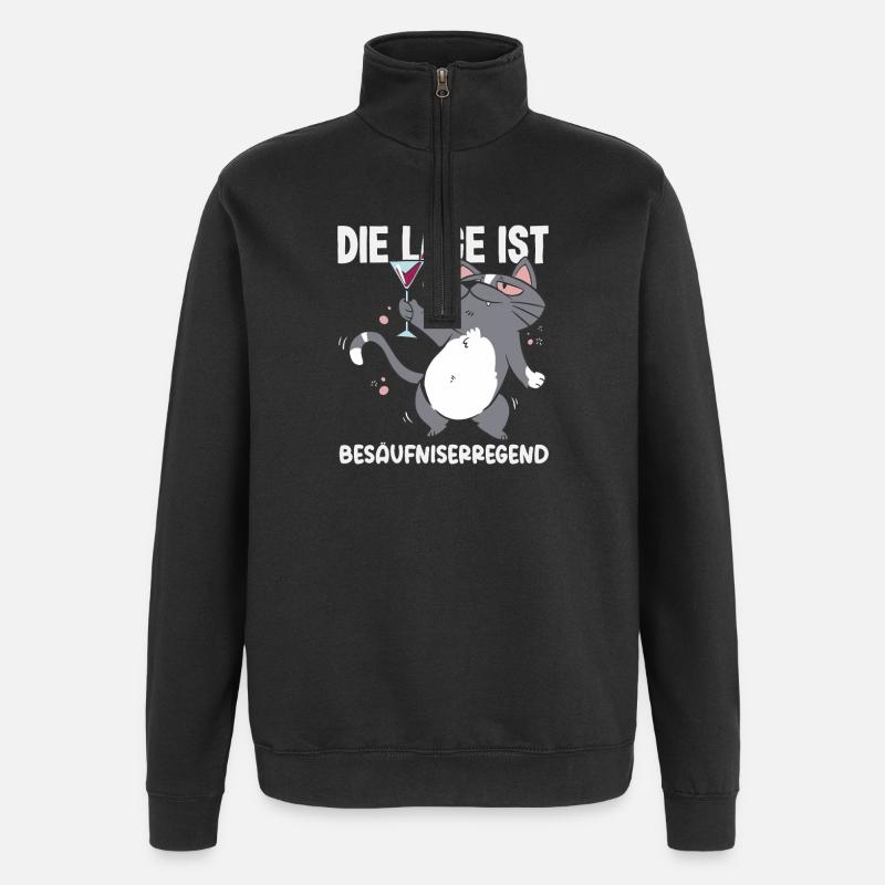 La situation est ivre, chat - Sweat à zip 1/4 - noir