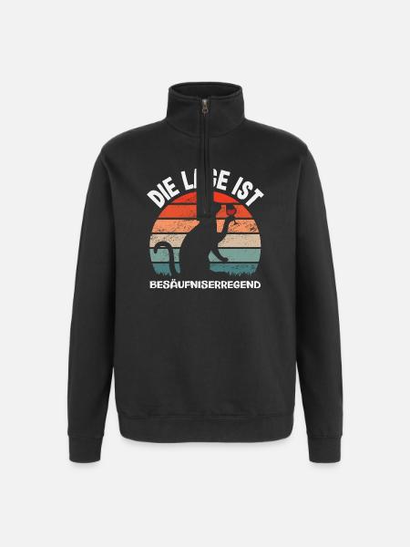 The situation is drunken, cat - Quarter-Zip Sweatshirt - black