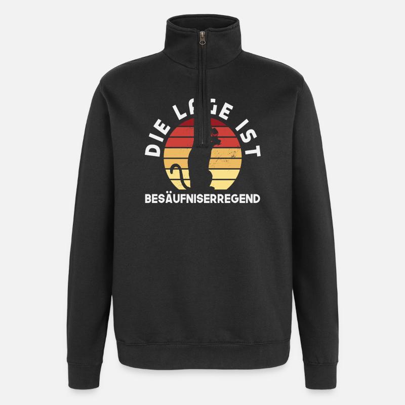 La situation est ivre, chat - Sweat à zip 1/4 - noir