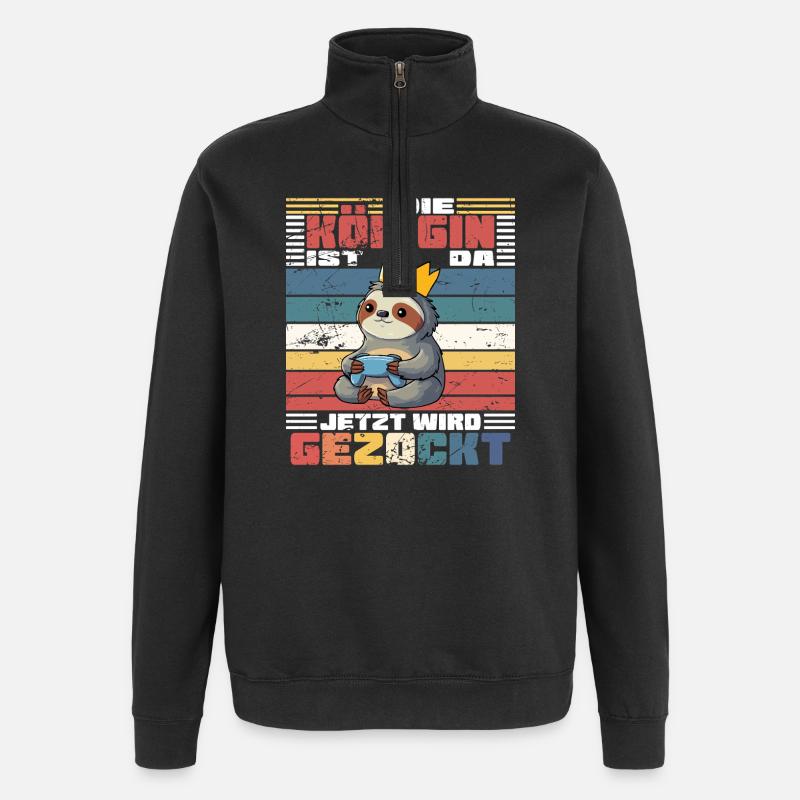 Zockerin mit Krone - Faultier - Quarter-Zip-Sweatshirt - Schwarz