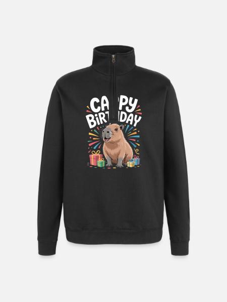 Capybara Birthday Cappy Birthday Funny Capy - Quarter-Zip Sweatshirt - black
