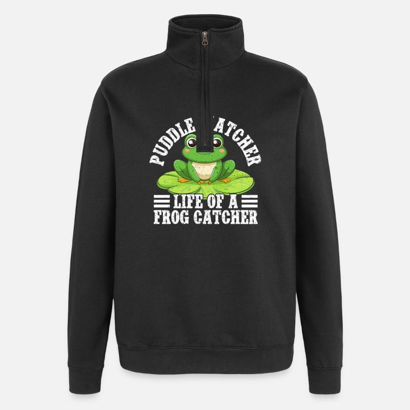 Frog Catcher Puddle Watcher Frog - Quarter-Zip Sweatshirt - black