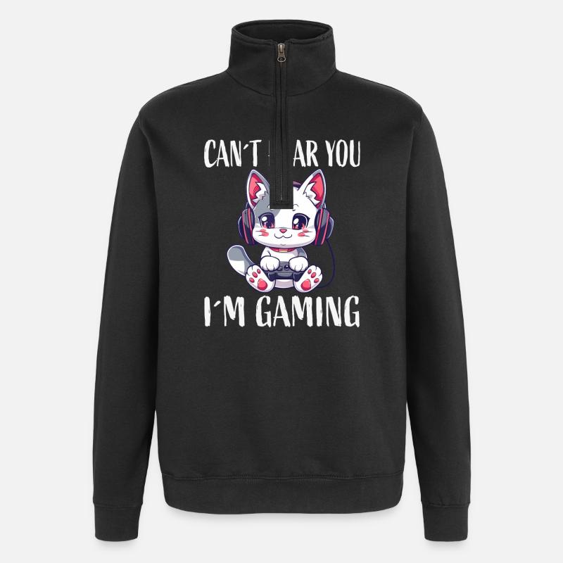 Gaming-Katze Kopfhörer - Quarter-Zip-Sweatshirt - Schwarz