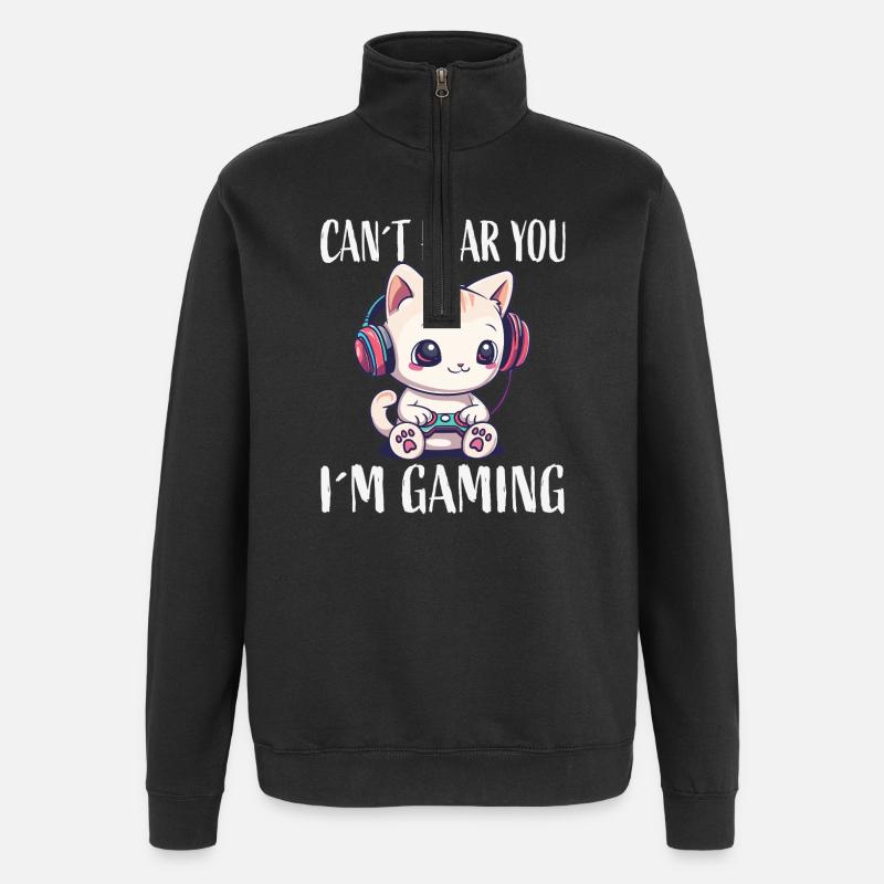 Cat Gaming While Gaming - Quarter-Zip Sweatshirt - black