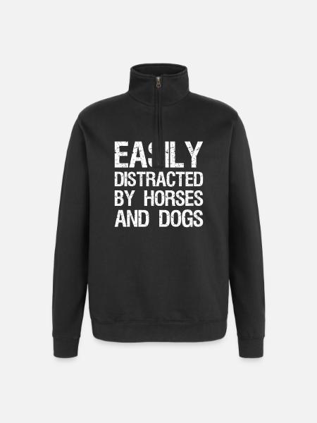 Easily distracted by-horses and dogs - Quarter-Zip Sweatshirt - black