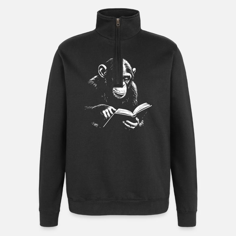 Reading Monkey Illustration - Quarter-Zip Sweatshirt - black