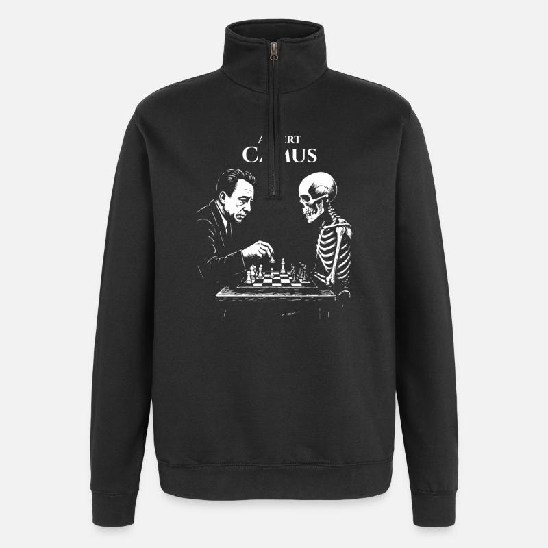 Albert Camus existenzielles Schachduell - Quarter-Zip-Sweatshirt - Schwarz