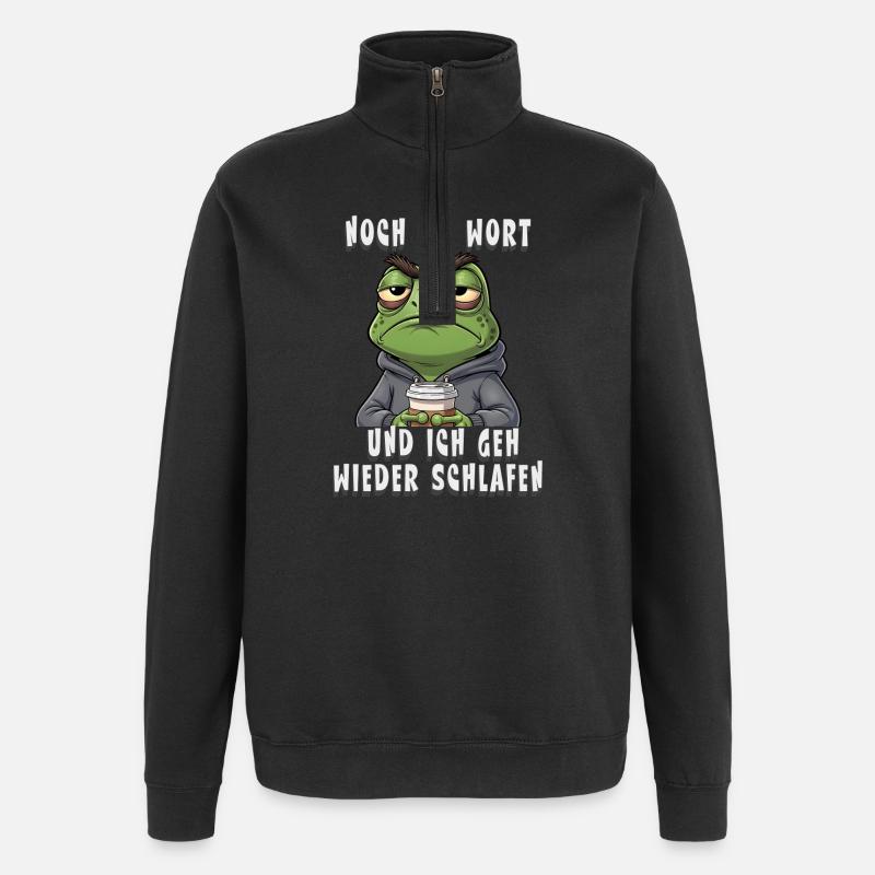 Genervter Frosch Kaffee Müdigkeit - Quarter-Zip-Sweatshirt - Schwarz