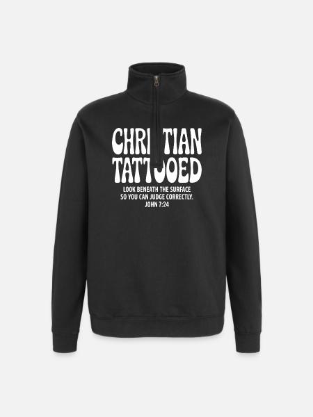 Christian Tattooed Verse Typography - Quarter-Zip Sweatshirt - black