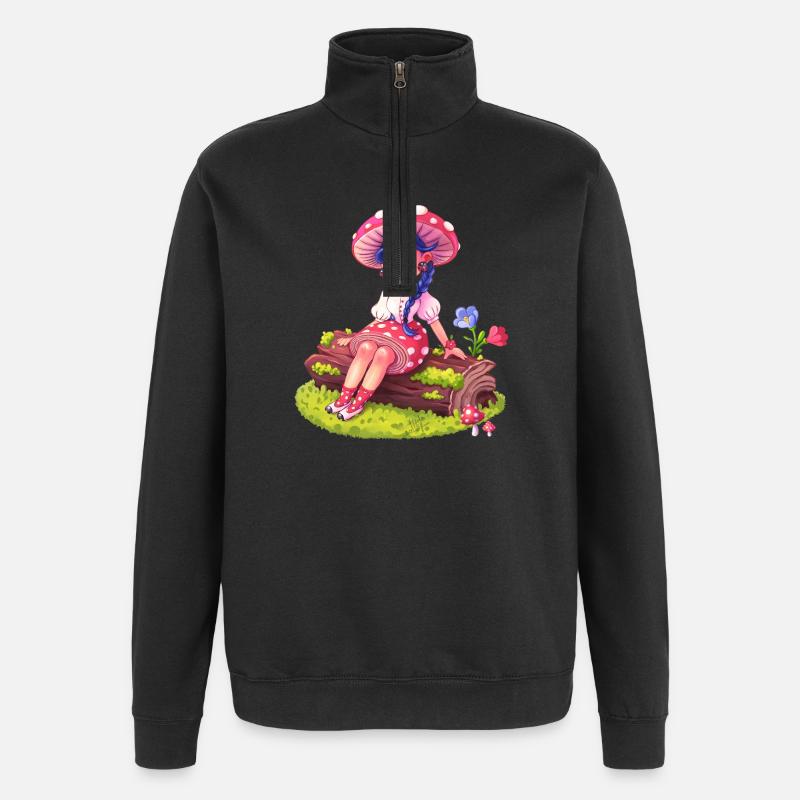 Fille Champignon dans une Forêt - Sweat à zip 1/4 - noir