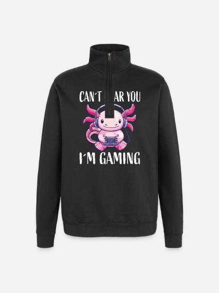 Gaming Kawaii Kopfhörer Monster - Quarter-Zip-Sweatshirt - Schwarz
