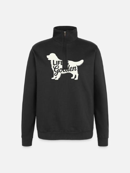 Life is Golden Retriever - Quarter-Zip Sweatshirt - black
