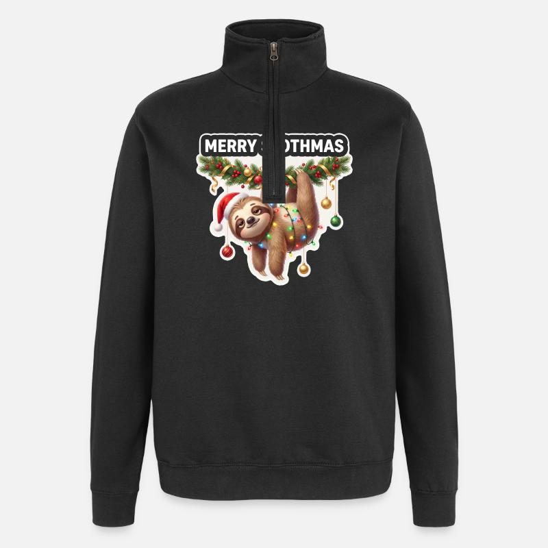 Happy Slothmas String Lights - Quarter-Zip Sweatshirt - black