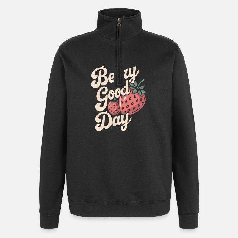 Berry Good Day - Erdbeere - Quarter-Zip-Sweatshirt - Schwarz