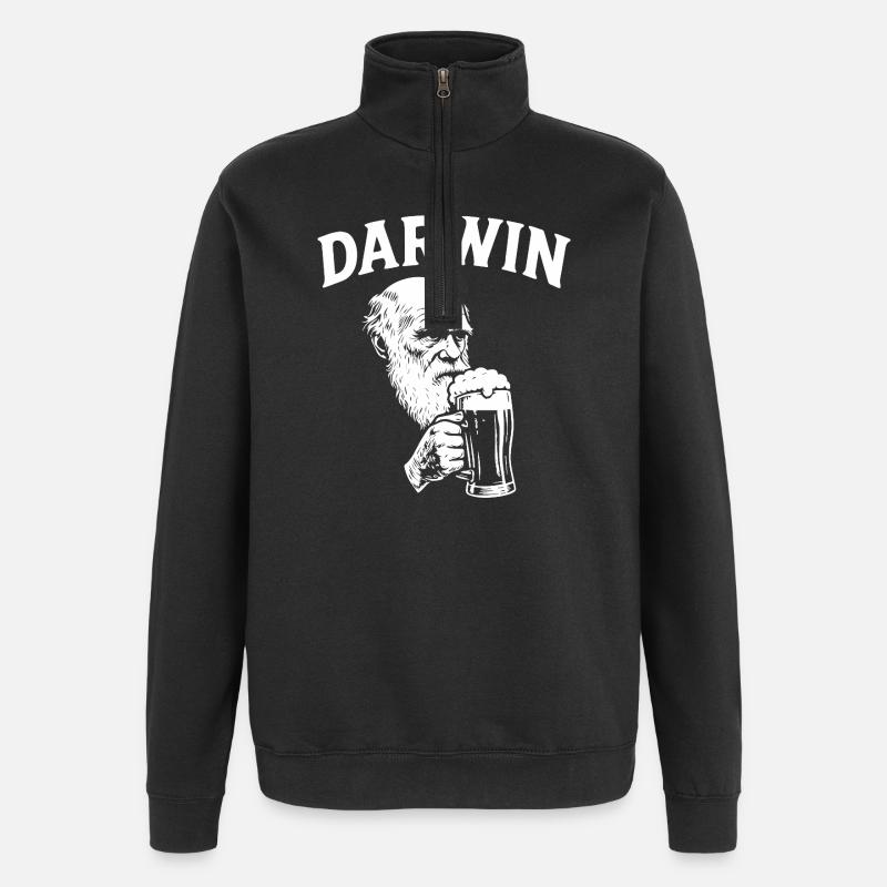 Darwin boit de la bière - Sweat à zip 1/4 - noir