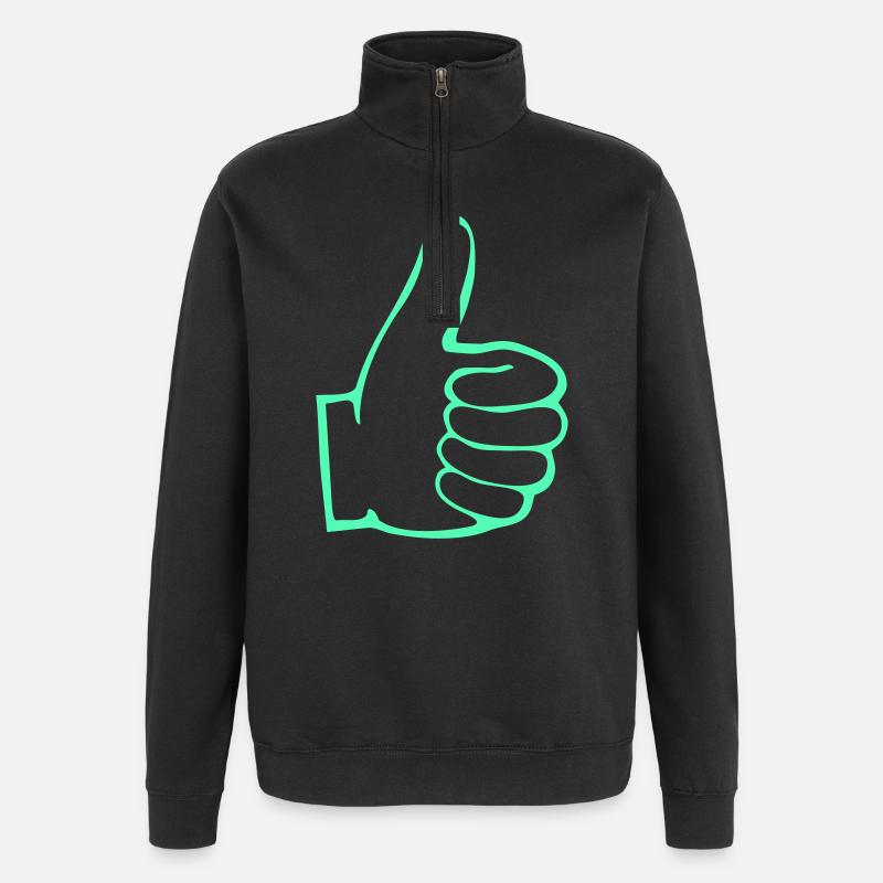 Neon Daumen Hoch Outline - Quarter-Zip-Sweatshirt - Schwarz