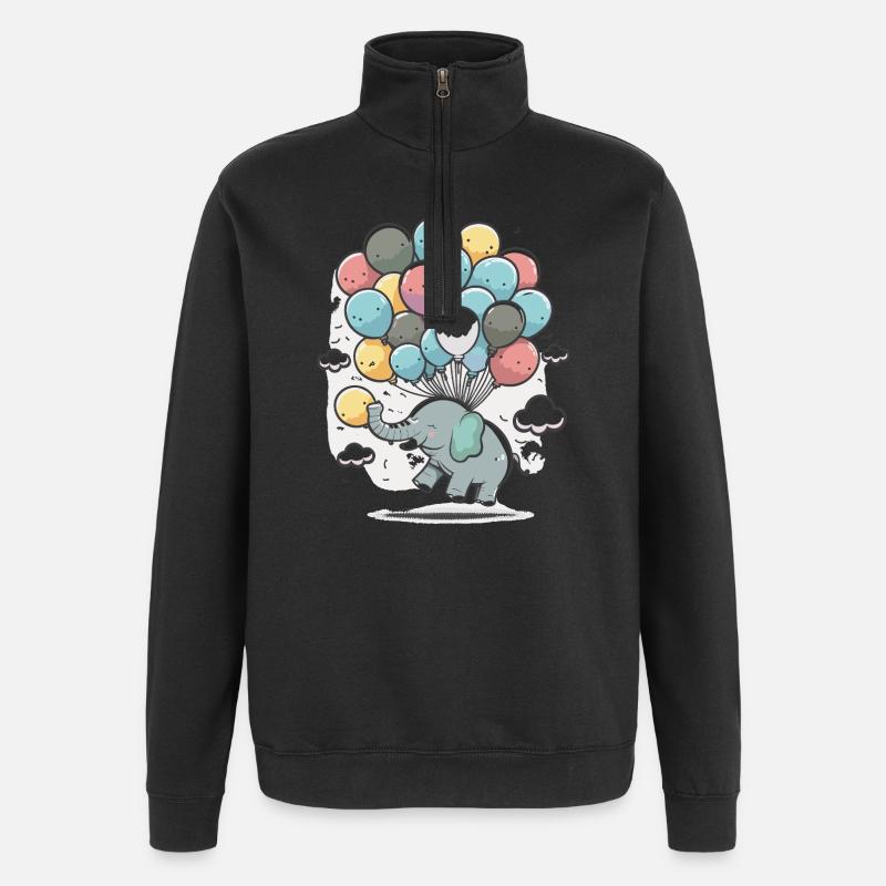 Ballon-Elefant im Wolkenmeer - Quarter-Zip-Sweatshirt - Schwarz