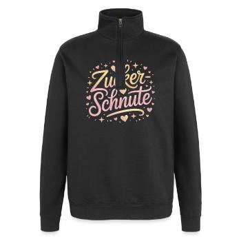 Museau sucré Dent sucrée Chocolat Sucre Museau - Sweat à zip 1/4 - noir - Devant - AI Model Female 172 light (172cm) & AI Model Male 178 dark (178cm)