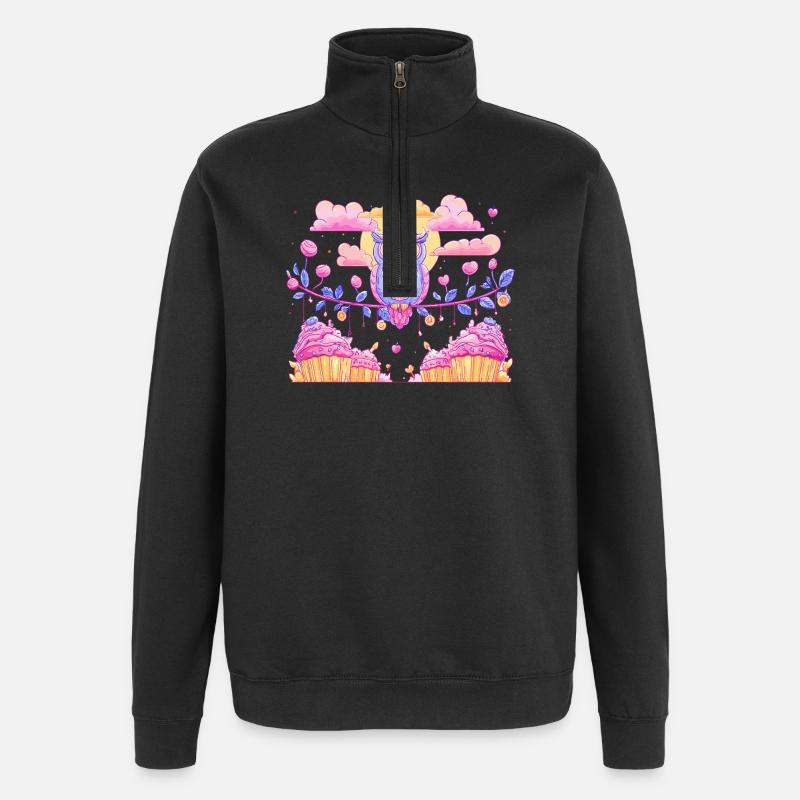 Pastell Eulenzauber über Cupcakes - Quarter-Zip-Sweatshirt - Schwarz