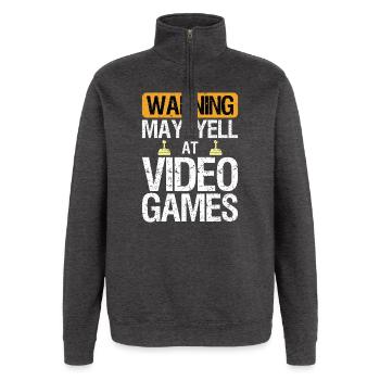 Warning May Yell at Play Video Games Gamer Gaming - Quarter-Zip-Sweatshirt - Anthrazit - Vorne - AI Model Female 172 light (172cm) & AI Model Male 178 dark (178cm)