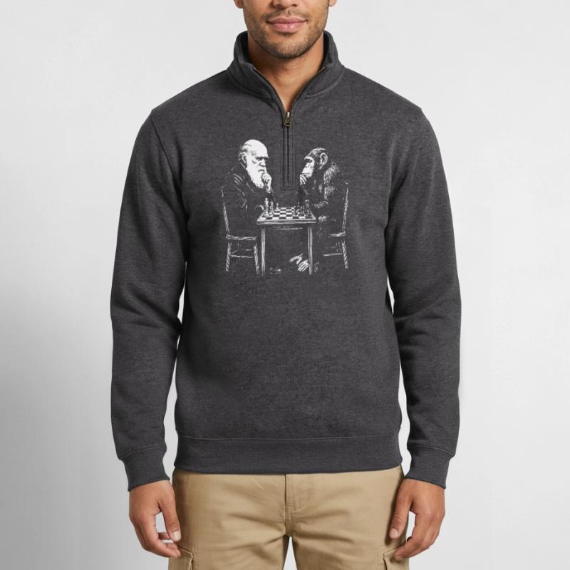 Darwin plays chess with monkey - Evolution game Quarter-Zip Sweatshirt