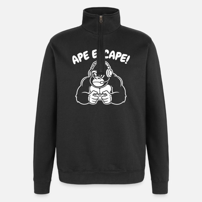 Monkey Gamer with Headset Controller - Quarter-Zip Sweatshirt - black