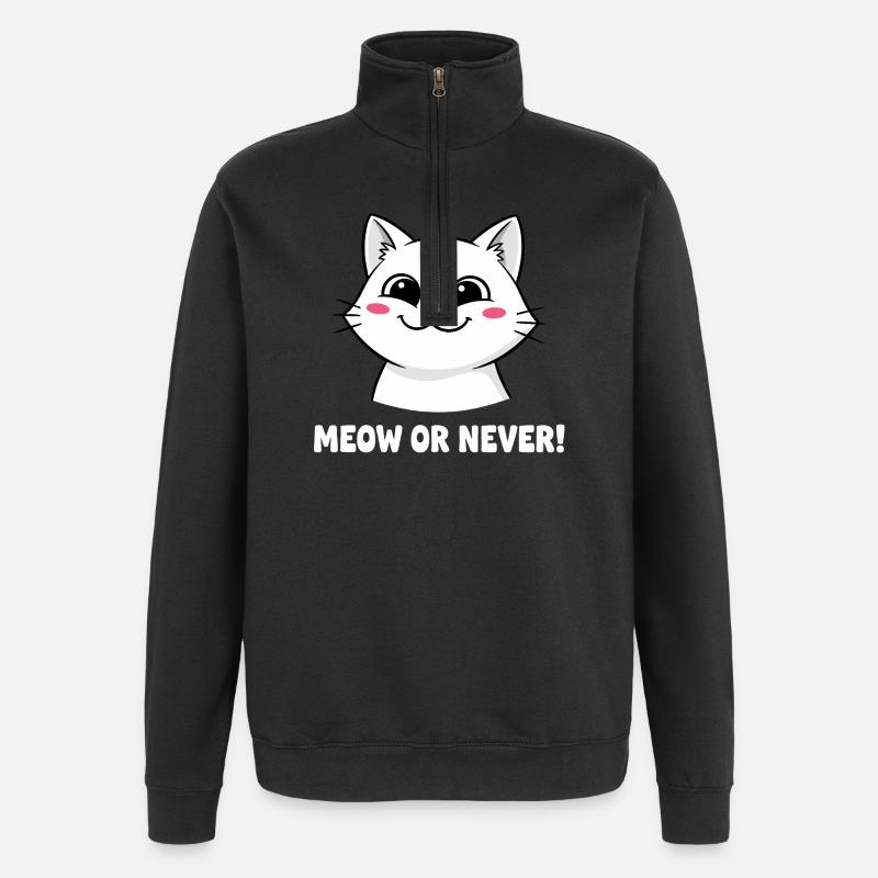 Meow or Never Katze - Quarter-Zip-Sweatshirt - Schwarz
