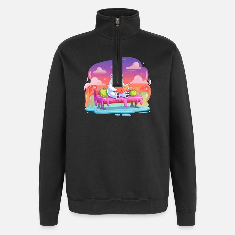 Lesender Eisbär im Farbtraum - Quarter-Zip-Sweatshirt - Schwarz