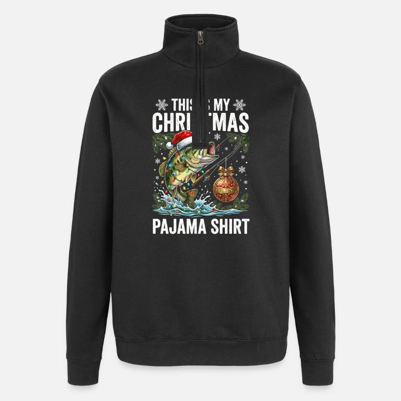 Chemise de pyjama poisson de Noël - Sweat à zip 1/4 - noir