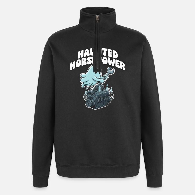Ghost Engine Haunting Engine Cartoon - Quarter-Zip Sweatshirt - black