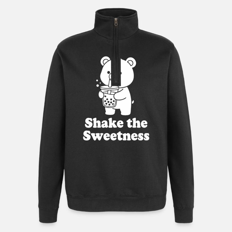 Cuddly Bear with Bubble Tea - Quarter-Zip Sweatshirt - black