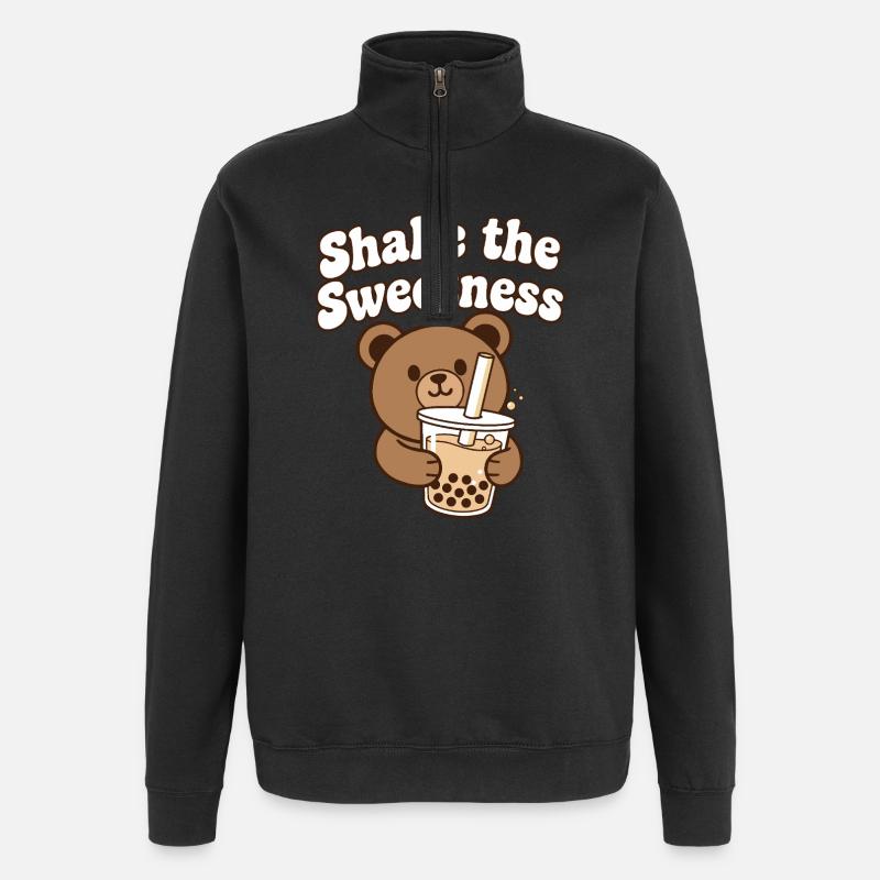 Kawaii Bär mit Bubble Tea - Quarter-Zip-Sweatshirt - Schwarz