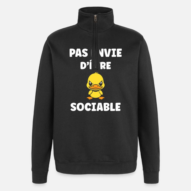 Pas envie d'être sociable Canard - Sweat à zip 1/4 - noir