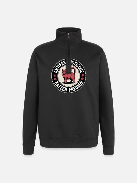Antifaschistische Katzen Freunde - Gegen Rechts - Quarter-Zip-Sweatshirt - Schwarz
