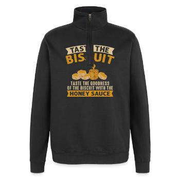 Goûtez la sauce biscuit au miel - Sweat à zip 1/4 - noir - Devant - AI Model Female 172 light (172cm) & AI Model Male 178 dark (178cm)