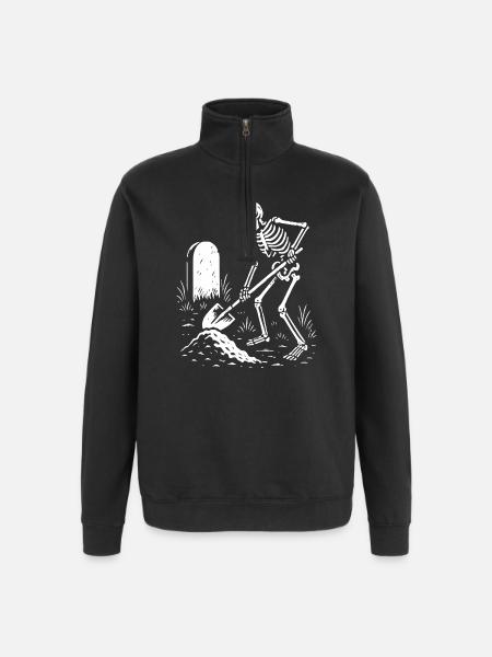 Skeleton Digging in Graveyard - Quarter-Zip Sweatshirt - black