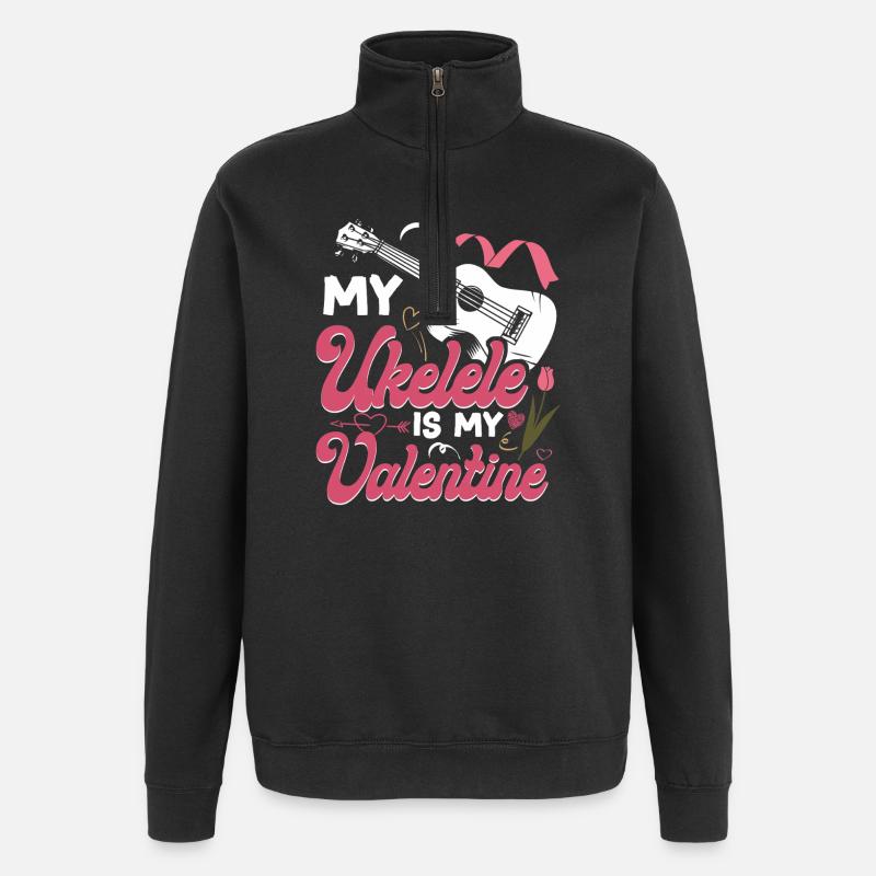Valentines ukulélé hawaïen - Sweat à zip 1/4 - noir