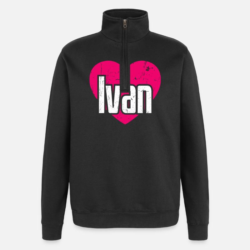 J’aime Ivan Coeur Rose J’aime Ivan - Sweat à zip 1/4 - noir