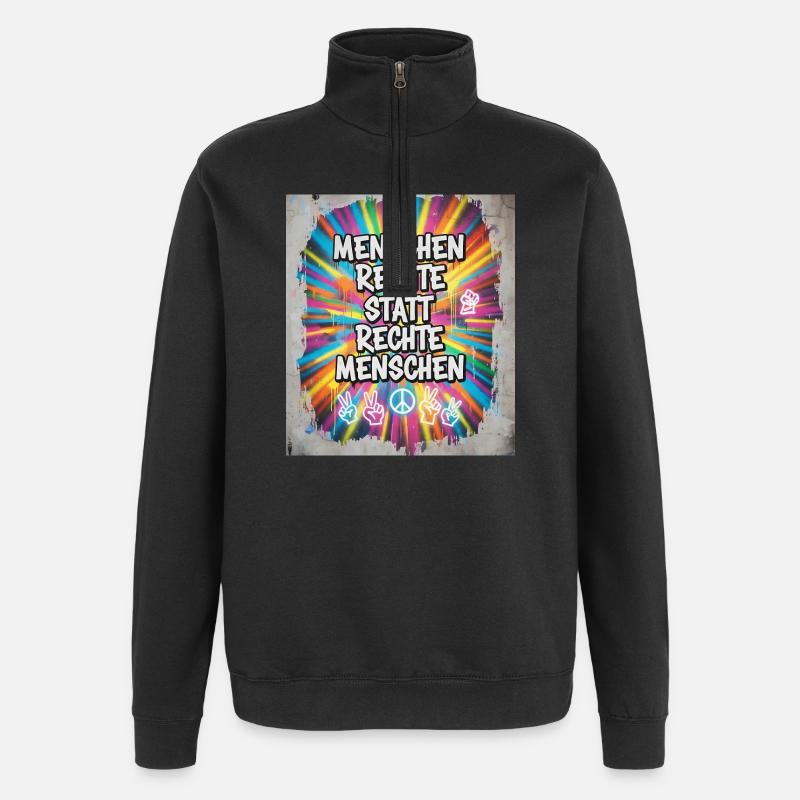 Buntes Graffiti Menschenrechte Statement - Quarter-Zip-Sweatshirt - Schwarz