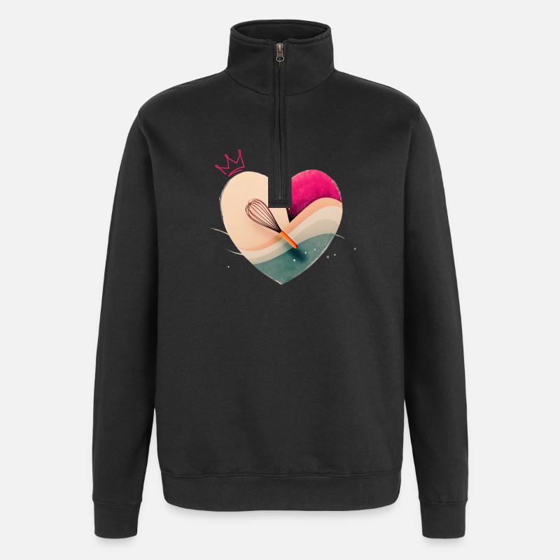 Herz mit Krone - Backen - Quarter-Zip-Sweatshirt - Schwarz