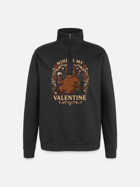 Wine Is My Valentine Bear - Quarter-Zip-Sweatshirt - Schwarz