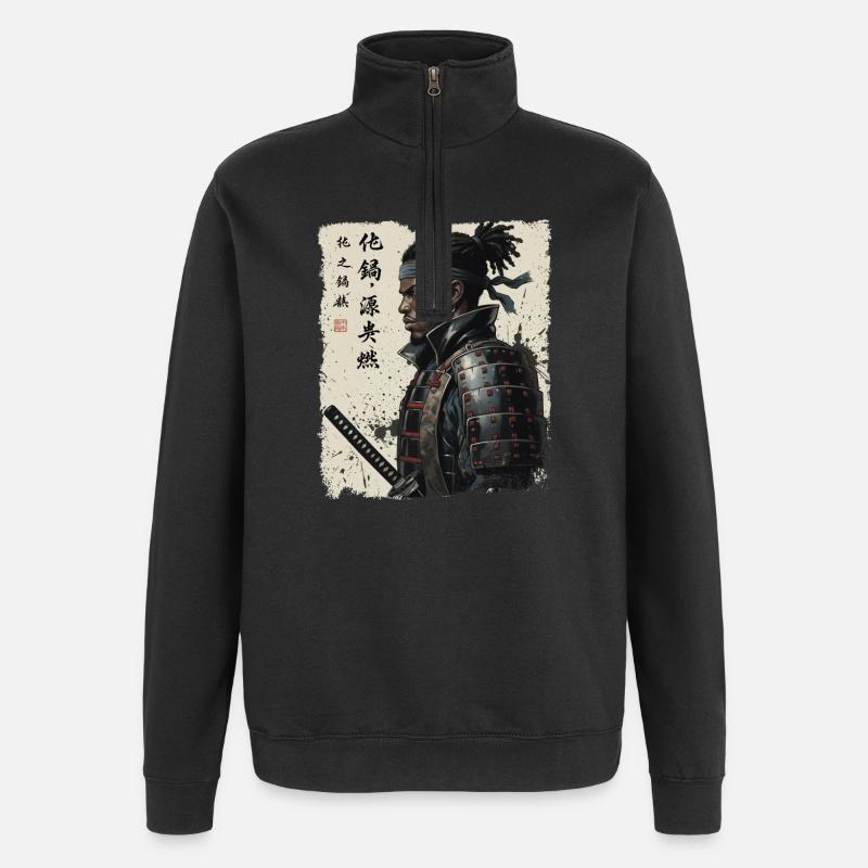 Afroamerikanischer Samurai – Afrikanischer Roots-Stolz - Quarter-Zip-Sweatshirt - Schwarz