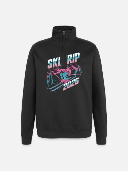 Ski Travel 2026 Neon Retro - Quarter-Zip Sweatshirt - black