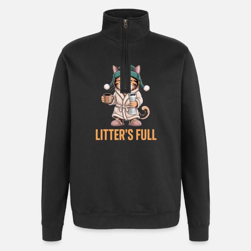 Matin Chat Douillet - Sweat à zip 1/4 - noir