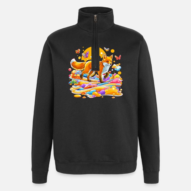 Farbexplosionsfuchs im Farbenmeer - Quarter-Zip-Sweatshirt - Schwarz
