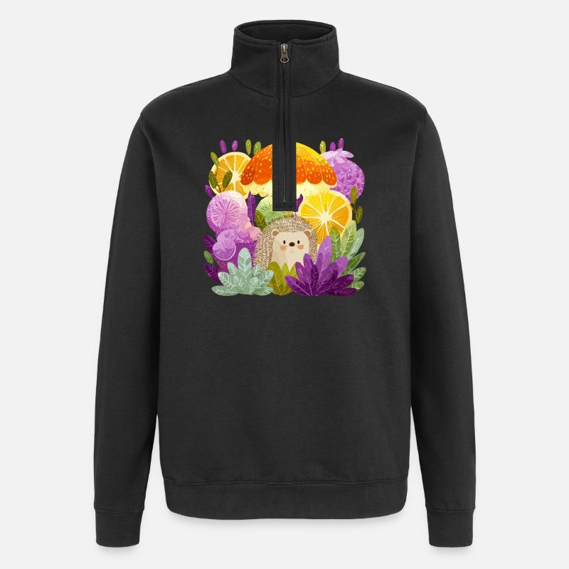 Igel unter Zitronenregen - Quarter-Zip-Sweatshirt - Schwarz