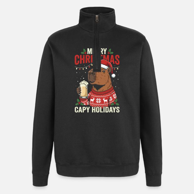 Capybaras Weihnachtsfest Pullover - Quarter-Zip-Sweatshirt - Schwarz