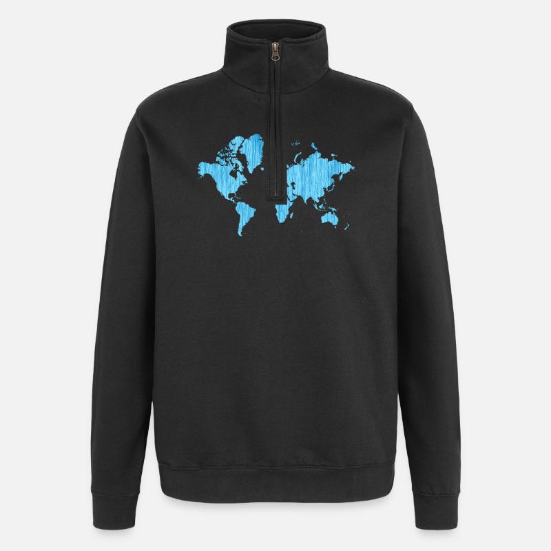Carte du monde Bleu métallique - Sweat à zip 1/4 - noir